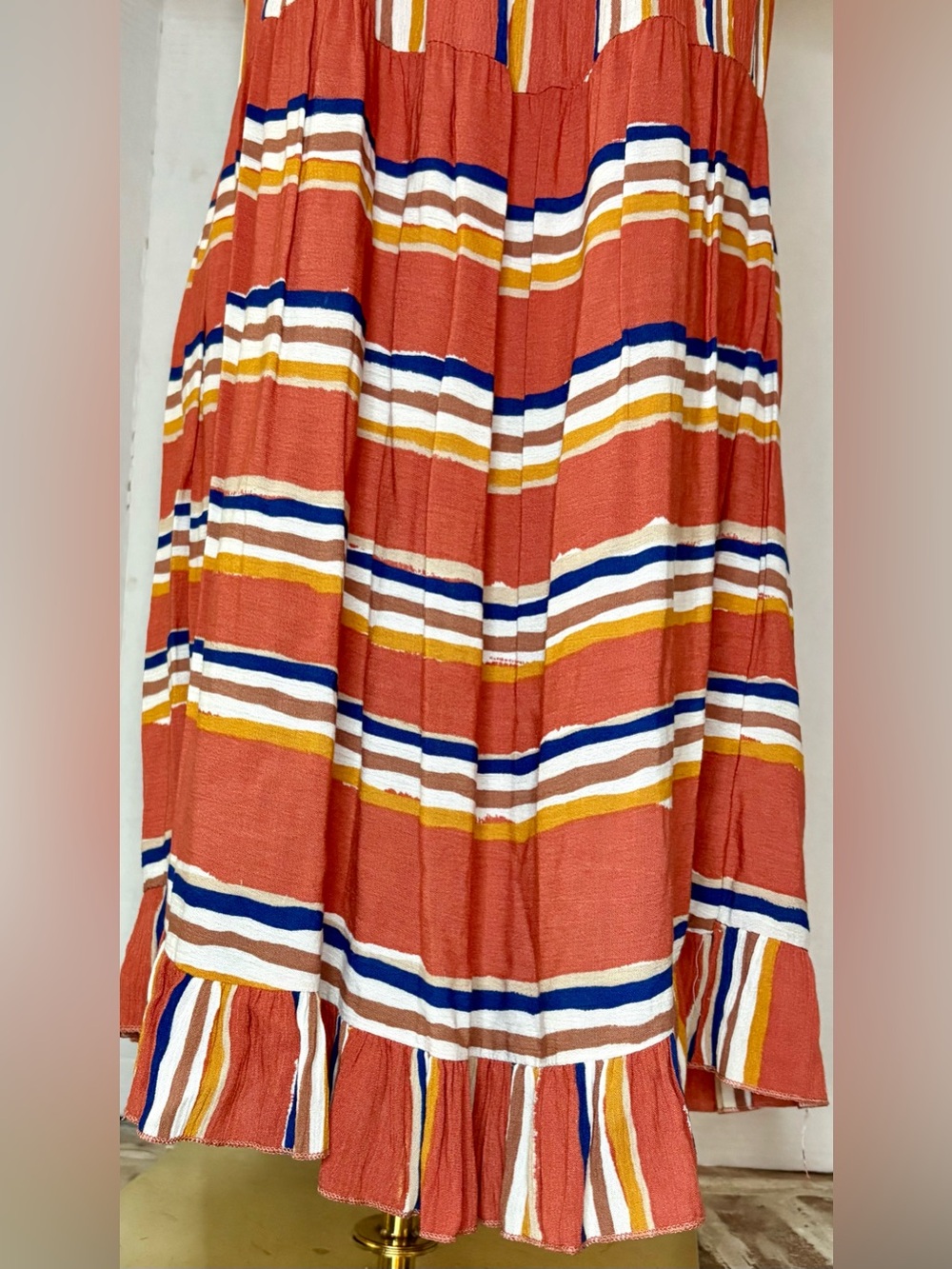 Hailey & Co Rust Stripe Tiered Ruffle Sleeve Midi Dress Women’s Medium NWT - Picture 4 of 13